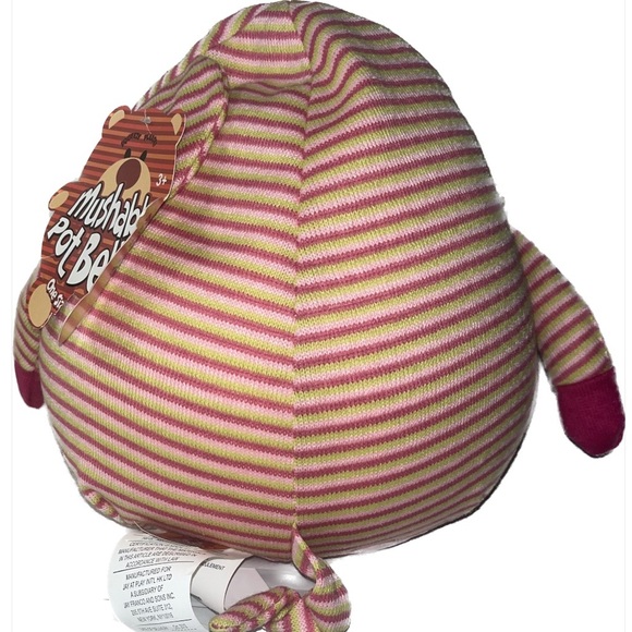 Mushable Pot Bellies Pig Pink Lime Green Striped Microbead Cuddle Buddy EUC 11” - Picture 2 of 2